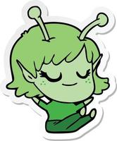 sticker of a smiling alien girl cartoon sitting vector