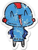 distressed sticker of a cartoon robot vector