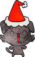 happy little dog textured cartoon of a wearing santa hat vector