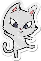 distressed sticker of a confused cartoon cat vector