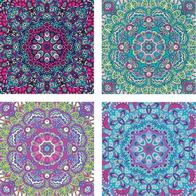 Seamless pattern. Vintage decorative elements. Hand drawn background. Perfect for printing on fabric or paper. Colorful circle flower mandalas seamless pattern, wallpaper with mandala pattern.