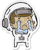 distressed sticker of a cartoon crying astronaut vector