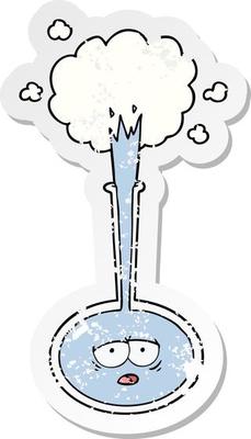 distressed sticker of a cartoon tired science experiment