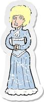 retro distressed sticker of a cartoon shocked victorian woman vector