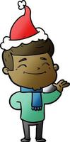 happy gradient cartoon of a man wearing santa hat vector