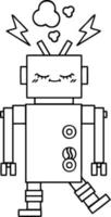 line drawing cartoon dancing robot vector