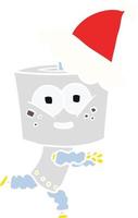 happy flat color illustration of a robot wearing santa hat vector