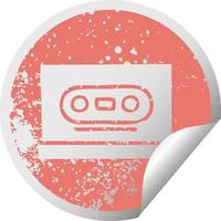 distressed circular peeling sticker symbol retro cassette vector