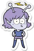 sticker of a cartoon alien girl vector