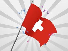 The celebratory flag of Switzerland flies at height vector