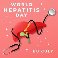 día mundial de la hepatitis 28 de julio ilustración con estetoscopio envuelto alrededor del hígado vector