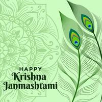 happy krishna Janmashtami illustration with peacock feather