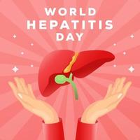 ilustración del día mundial de la hepatitis con hígado humano y manos vector
