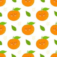 Mandarins seamless pattern for print, textile, fabric. Modern hand drawn stylized citrus fruits background vector