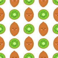 Kiwi slice. Seamless vector pattern. Whole and sliced kiwi fruits.