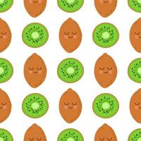 Kiwi slice. Seamless vector pattern. Whole and sliced kiwi fruits.