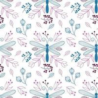 Dragonfly and flowers. Seamless pattern for sewing women clothing. Printing on fabric and packaging. vector