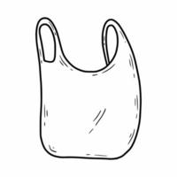 Plastic shopping bag. Vector doodle illustration. Hand drawn sketch.