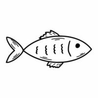 lindo pez en estilo garabato. productos alimenticios. ilustración de garabatos vectoriales. bosquejo. vector