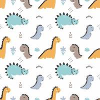 Cute seamless dino pattern. Endless wallpaper in nursery. Printing on fabric and wrapping paper. Illustration for baby. vector