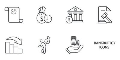 conjunto de iconos de bancarrota. elementos de vector de símbolo de paquete de bancarrota para web infográfico