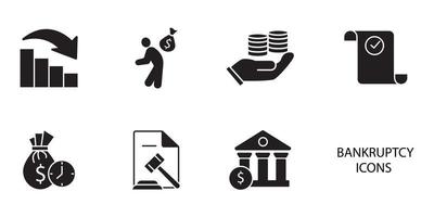 Bankruptcy icons set .  Bankruptcy pack symbol vector elements for infographic web