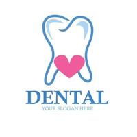 diseño del logo del dentista, o dientes con corazón rojo vector