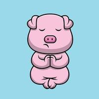 Cute Pig Meditating Cartoon Vector Icon Illustration. Animal Icon Concept Isolated Premium Vector