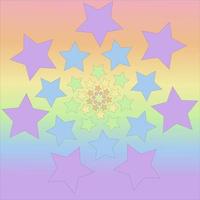 cartel neo-geométrico colorido. estrellas de colores del arco iris alineadas en círculos sobre un fondo de arco iris. símbolo lgbt. vector