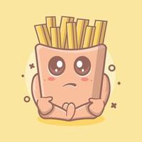 cute french fries food character mascot with sad expression isolated cartoon in flat style design vector