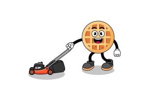 circle waffle illustration cartoon holding lawn mower vector