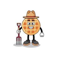 Cartoon mascot of circle waffle farmer vector
