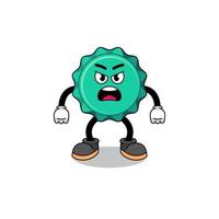 bottle cap cartoon illustration with angry expression vector