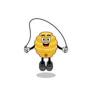 bee hive mascot cartoon is playing skipping rope vector