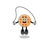 circle waffle mascot cartoon is playing skipping rope vector