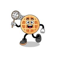 Cartoon of circle waffle catching a butterfly vector