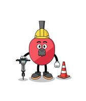 Character cartoon of table tennis racket working on road construction vector