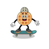 mascota de waffle circular jugando una patineta vector