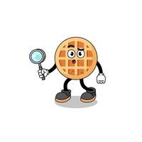 Mascot of circle waffle searching vector