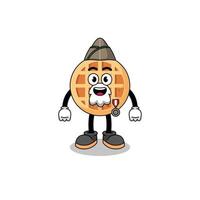 caricatura de personaje de waffle circular como veterano vector