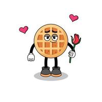 mascota de waffle circular enamorándose vector