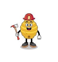 Cartoon mascot of bee hive firefighter vector
