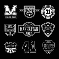 Graphic jeans badges, Authentic denim typography patches vector