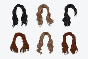 Premium Vector  Women hairstyle. model beauty curly glamorous long hairs  colored type vector realistic set. hairstyle female haircut, beauty wig  long hair illustration