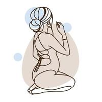Pregnant girl in a swimsuit, with a hat, round and big belly, pregnancy vector