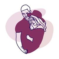 Happy newlyweds, pregnant girl, lovers hugging, hat, smile, future parents, doodle vector