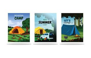 Summer Time Camping Tent Nature Landscape Card Template vector