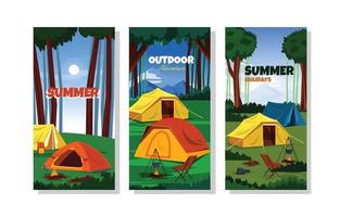 plantilla de tarjeta de vacaciones de naturaleza de tienda de campaña de verano vector