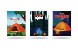 Summer Time Camping Tent Nature Landscape Card Template vector