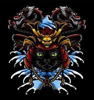 samurai helmet cat vector